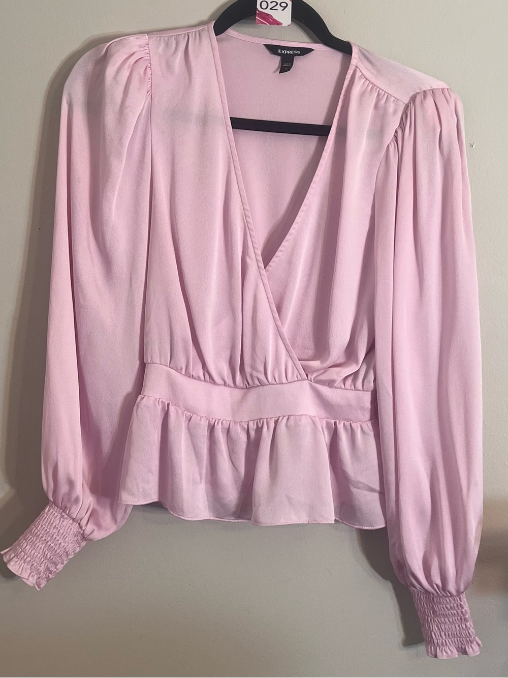 Express Light Pink Wrap Peplum Blouse